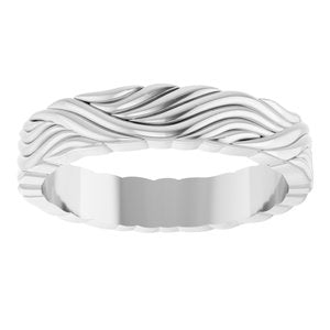 18K White Gold 4.2 Mm Polished Patterned Band Size 7
