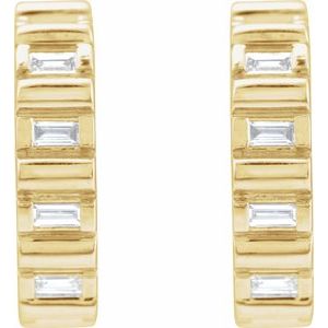 14K Yellow Gold Pair Straight Baguette Shape 2 X 1Mm Si2-Si3, Ghi 1/5 Ctw Natural Diamond Hoop Earrings, Length: 13.7 Mm, Thickness: 11.6 Mm