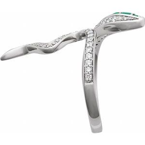 14K White Gold Natural Emerald Round 2.5 Mm Natural Diamond Polished Natural Emerald And 1/3 Ctw Natural Diamond Snake Ring Size 7