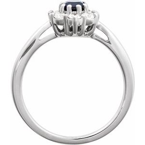 14K White Gold Oval 6 X 4 Mm Polished Lab-Grown Blue Sapphire And 3/8 Ctw Natural Diamond Ring Size 7