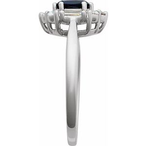 14K White Gold Oval 6 X 4 Mm Polished Lab-Grown Blue Sapphire And 3/8 Ctw Natural Diamond Ring Size 7