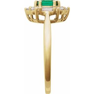 14K Yellow Gold Oval 6 X 4 Mm Natural Diamond Polished Lab-Grown Emerald And 3/8 Ctw Natural Diamond Ring Size 7