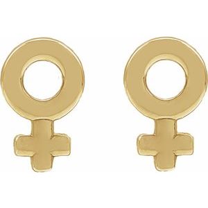 14K Yellow Gold Venus 7.9 X 4.9 Mm Pair Friction Backs Polished Venus Symbol Stud Earrings