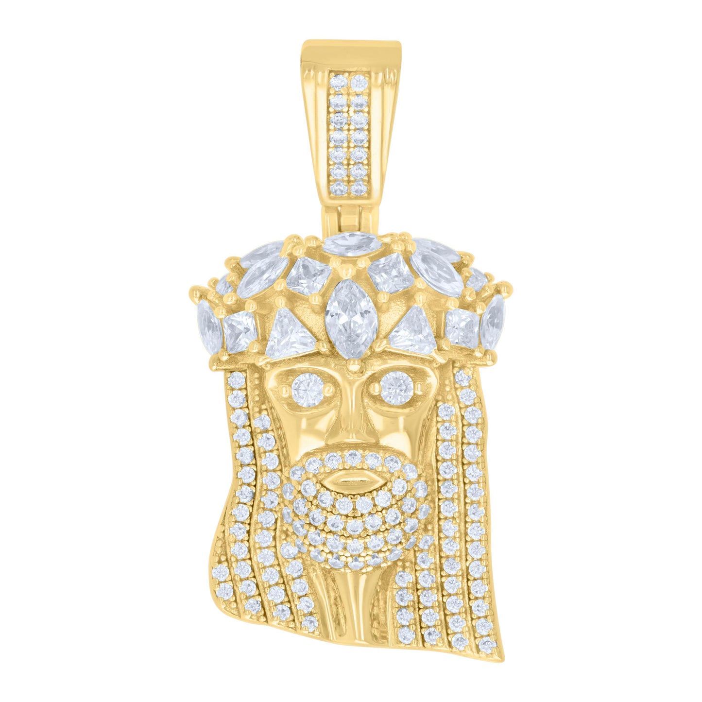 Sterling Silver Mens Trillion, Princess-cut, Marquise Round Cubic-Zirconia Jesus Religious Charm Pendant