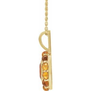 14K Yellow Gold Oval 7 X 5 Mm Natural Mexican Fire Opal And Natural Citrine Cabochon Halo-Style Necklace, Length: 18 In