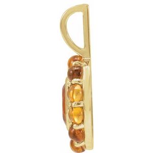14K Yellow Gold Oval 7 X 5 Mm Natural Mexican Fire Opal And Natural Cabochon Citrine Halo-Style Pendant