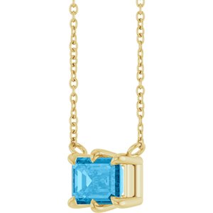 14K Yellow Gold Emerald 7 X 5 Mm Natural Swiss Blue Topaz 6-Prong Solitaire Necklace, Length: 18 In