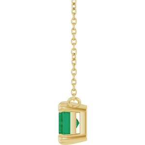 14K Yellow Gold Emerald 7 X 5 Mm Lab-Grown Emerald 6-Prong Solitaire Necklace, Length: 18 In
