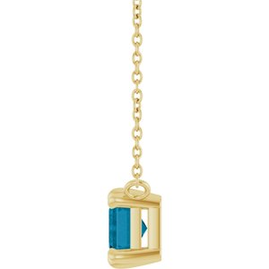 14K Yellow Gold Emerald 7 X 5 Mm Natural London Blue Topaz 6-Prong Solitaire Necklace, Length: 18 In