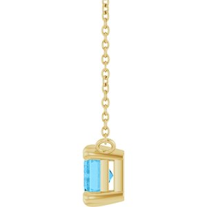 14K Yellow Gold Emerald 7 X 5 Mm Natural Swiss Blue Topaz 6-Prong Solitaire Necklace, Length: 18 In