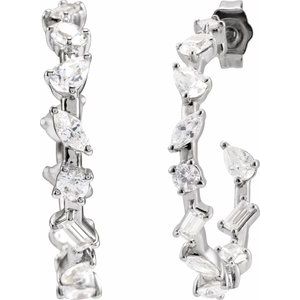 14K White Gold Pair Shape 25.43 X 5.69Mm 2 Ctw Lab-Grown Diamond Hoop Earrings, Length: 24.4 Mm, Thickness: 3.5 Mm