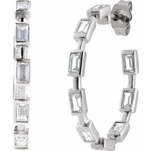 14K White Gold Pair Straight Baguette Shape 3.5 X 1.8Mm Si1-Si2, Gh 1 1/4 Ctw Lab-Grown Diamond Hoop Earrings, Length: 24.5 Mm, Thickness: 2.9 Mm