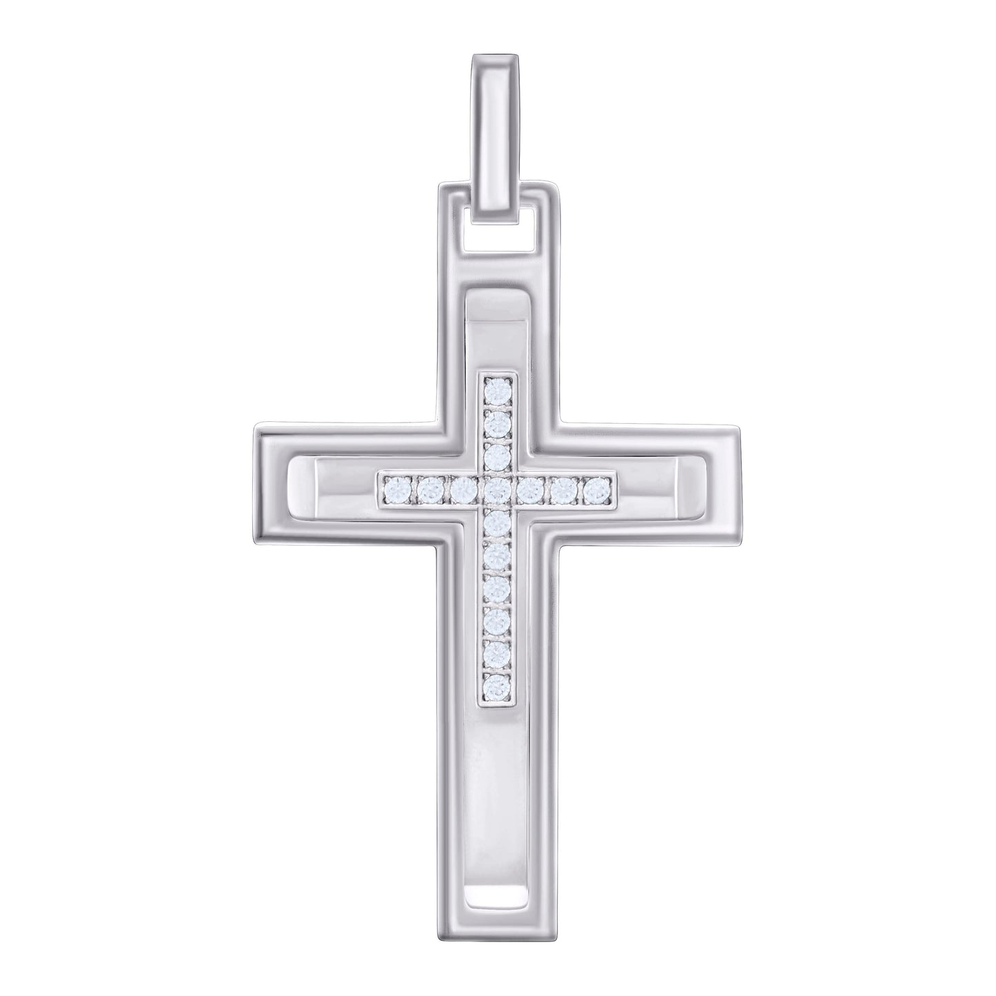 Stainless Steel Or Black-Tone Or Yellow-tone Mens Cubic-Zirconia Cross Religious Charm Pendant
