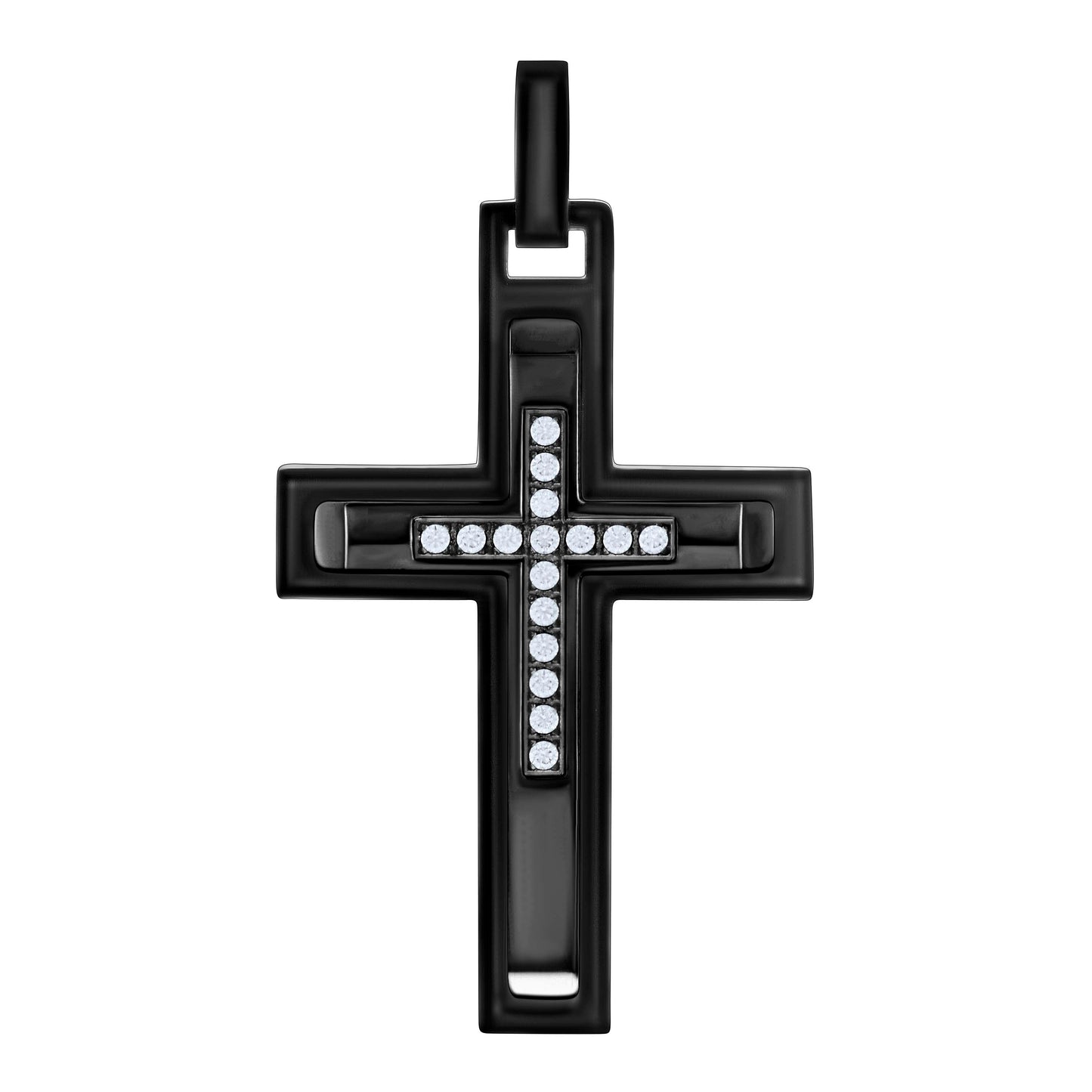 Stainless Steel Or Black-Tone Or Yellow-tone Mens Cubic-Zirconia Cross Religious Charm Pendant