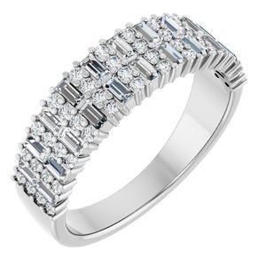 14K White Gold Straight Baguette 2.4 X 1.2 Mm Polished 7/8 Ctw Lab-Grown Diamond Double Row Anniversary Band Size 7