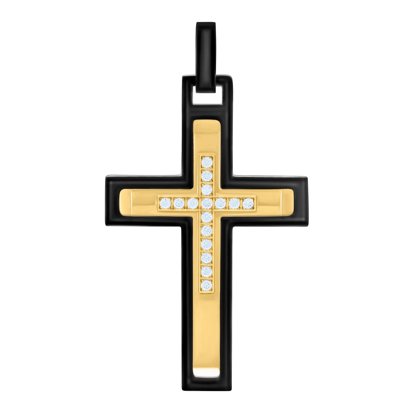 Stainless Steel Or Black-Tone Or Yellow-tone Mens Cubic-Zirconia Cross Religious Charm Pendant