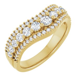 14K Yellow Gold Lab-Grown Diamond Round 3.1 Mm Lab-Grown Diamond Polished 1 Ctw Lab-Grown Diamond Accented Contour Band Size 7