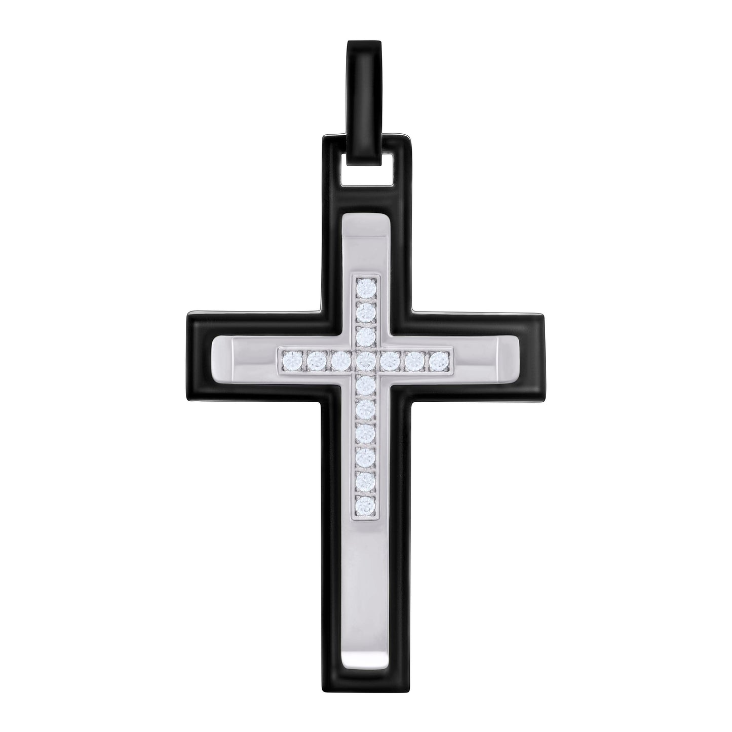 Stainless Steel Or Black-Tone Or Yellow-tone Mens Cubic-Zirconia Cross Religious Charm Pendant