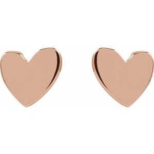 14K Rose Gold 4 X 4 Mm Pair Press Fit Back Included 6 Mm Polished Assymetrical Heart Earrings With Press Fit Posts And Backs