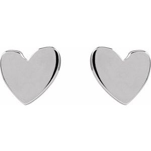 14K White Gold 4 X 4 Mm Pair Threaded Backs Included .377 In Polished Asymmetrical Heart Earrings