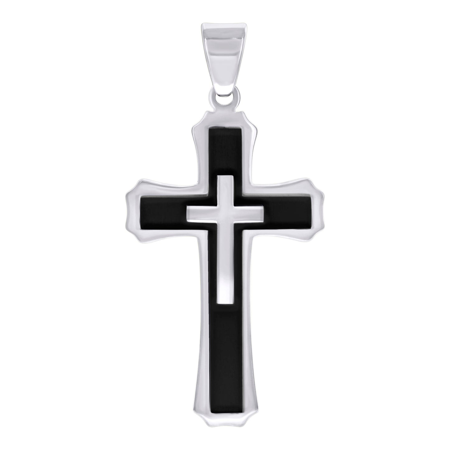 Stainless Steel Or Black-Tone Or Yellow-tone Mens Cross Religious Charm Pendant