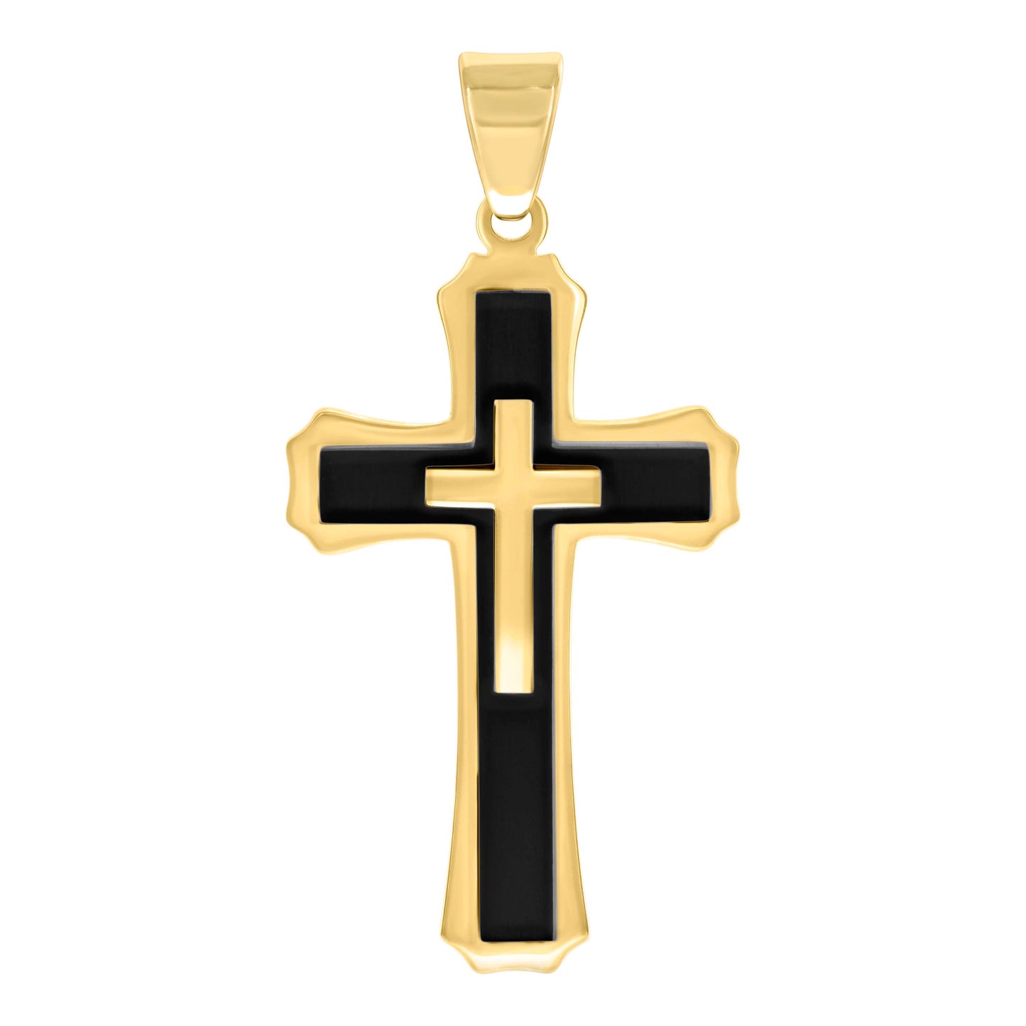 Stainless Steel Or Black-Tone Or Yellow-tone Mens Cross Religious Charm Pendant