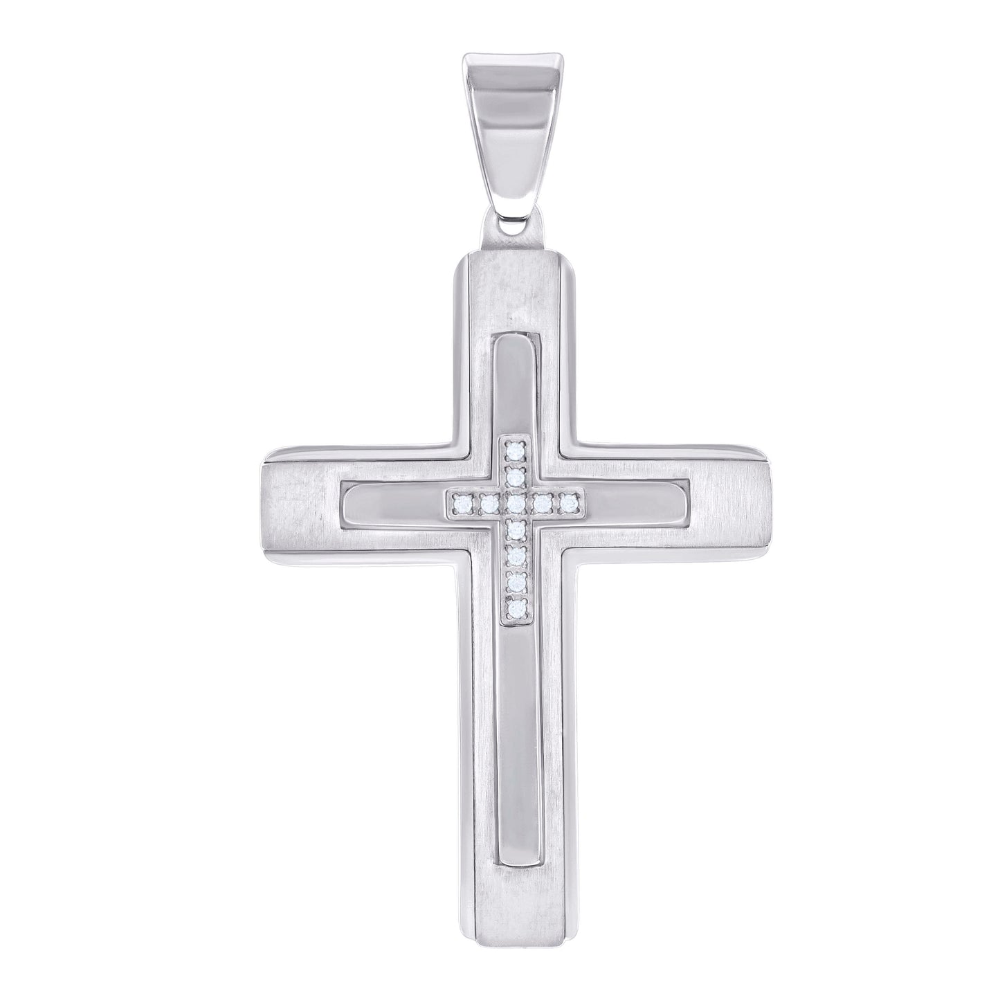 Stainless Steel Or Black-Tone Or Yellow-tone Mens Cubic-Zirconia Cross Religious Charm Pendant