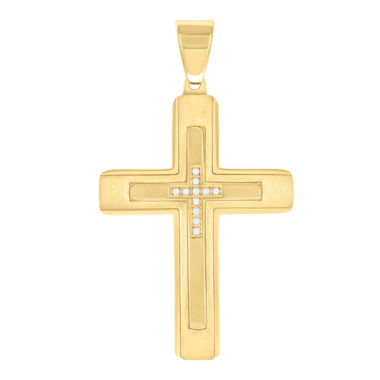 Stainless Steel Or Black-Tone Or Yellow-tone Mens Cubic-Zirconia Cross Religious Charm Pendant