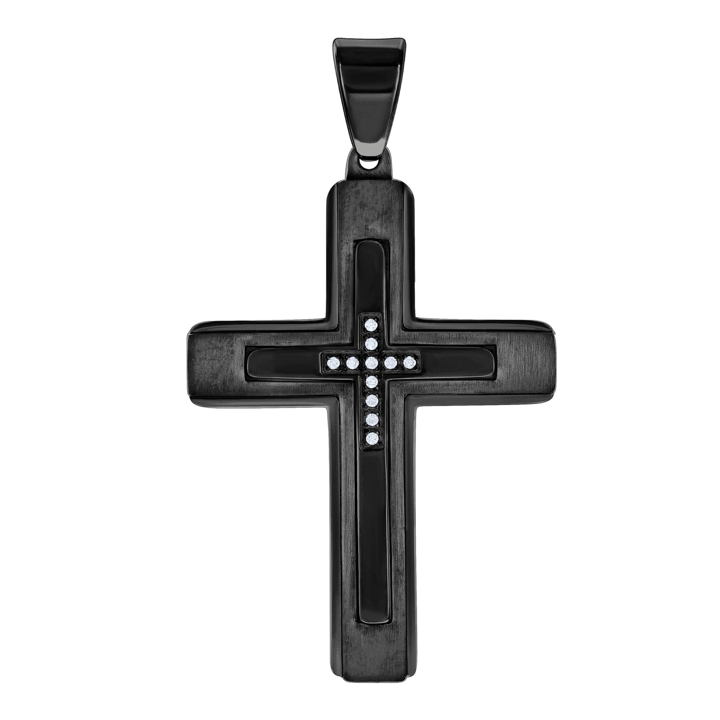 Stainless Steel Or Black-Tone Or Yellow-tone Mens Cubic-Zirconia Cross Religious Charm Pendant