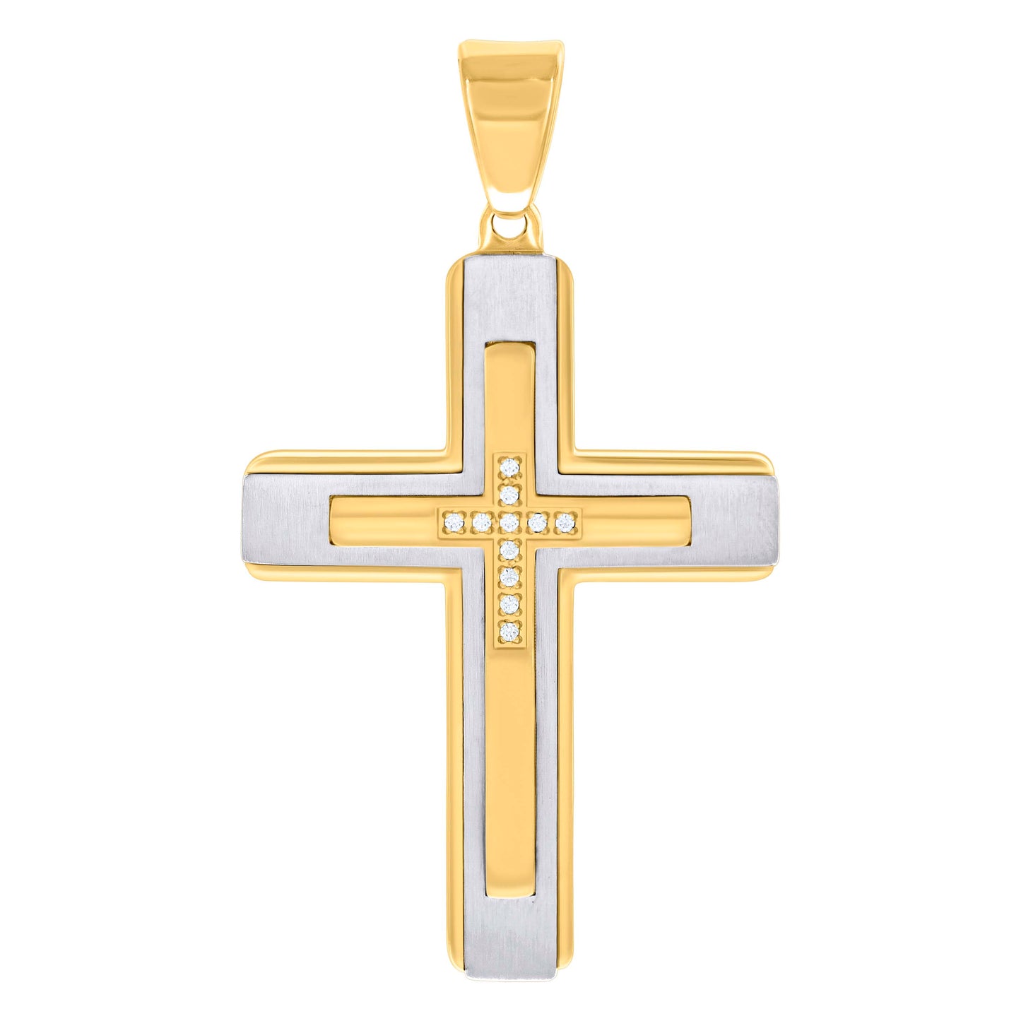 Stainless Steel Or Black-Tone Or Yellow-tone Mens Cubic-Zirconia Cross Religious Charm Pendant