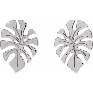 Sterling Silver 18 X 13 Mm Pair Friction Backs Included Polished Monstera Leaf Stud Earrings