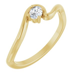 14K Yellow Gold Oval  4 X 3 Mm Polished 1/6 Ct Natural Diamond Freeform Solitaire Ring Size 7