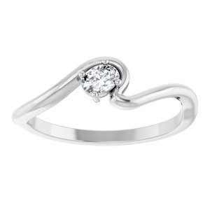 14K White Gold Oval 4 X 3 Mm Polished 1/6 Ct Lab-Grown Diamond Freeform Solitaire Ring Size 7