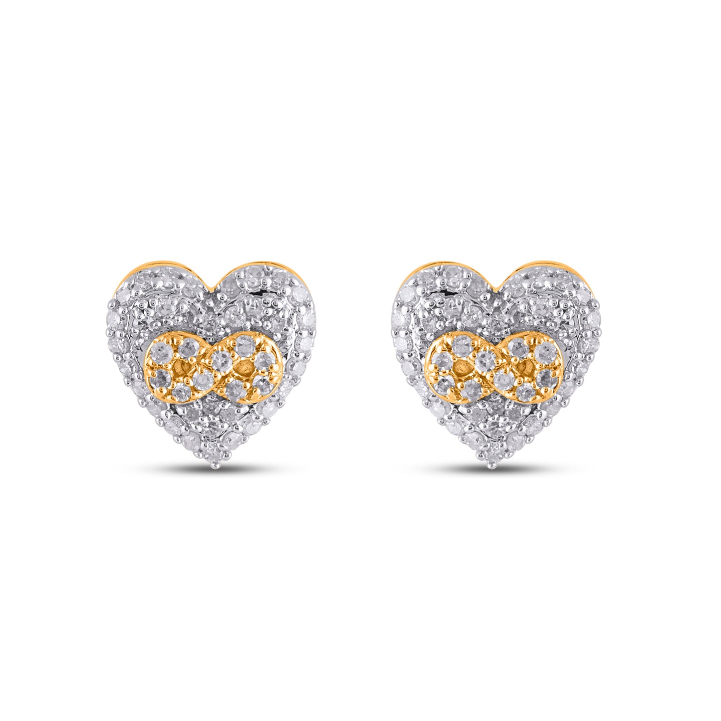 10K Two Tone Gold Diamond Heart Earrings