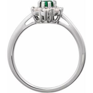 14K White Gold Oval 6 X 4 Mm Polished Lab-Grown Emerald And 3/8 Ctw Natural Diamond Ring Size 7