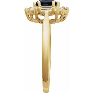 14K Yellow Gold Oval 6 X 4 Mm Natural Diamond Polished Lab-Grown Blue Sapphire And 3/8 Ctw Natural Diamond Ring Size 7