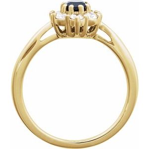 14K Yellow Gold Oval 6 X 4 Mm Natural Diamond Polished Lab-Grown Blue Sapphire And 3/8 Ctw Natural Diamond Ring Size 7