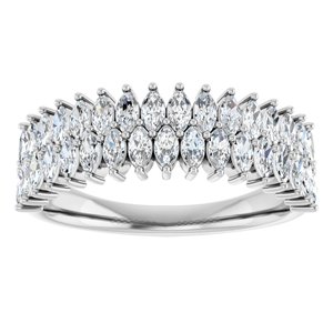 14K White Gold Marquise 3 X 1.5 Mm Polished 1 Ctw Lab-Grown Diamond Double Row Anniversary Band Size 7