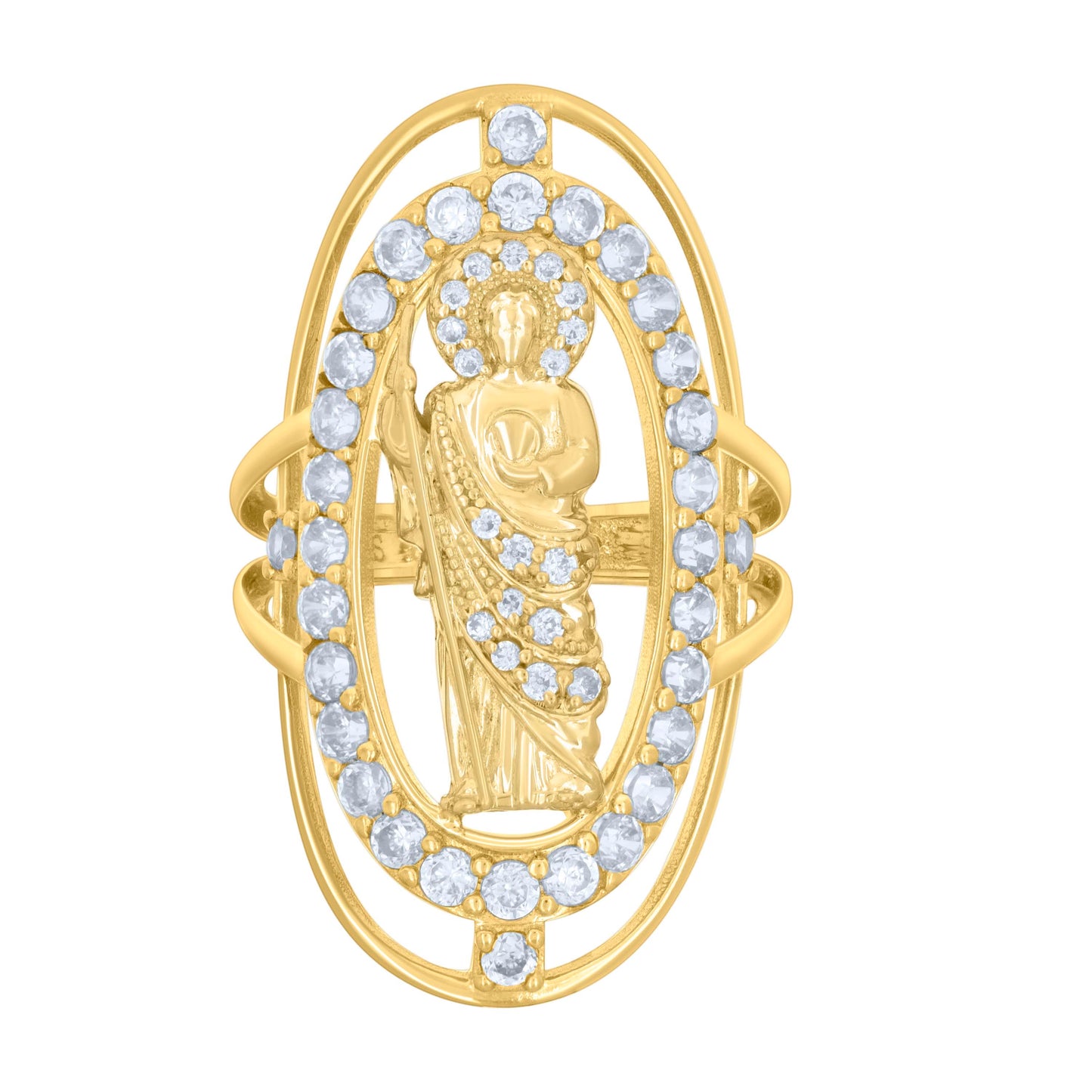 10K Yellow Gold Womens Cubic-Zirconia St. Jude Religious Bridal Anniversary Engagement Wedding Ring