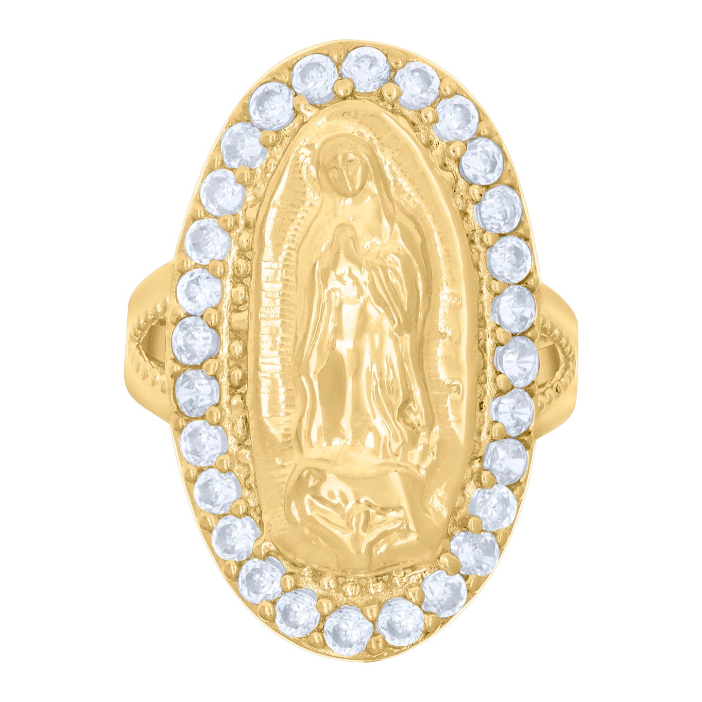 10K Yellow Gold Womens Cubic-Zirconia Oval Guadalupe Religious Bridal Anniversary Engagement Wedding Ring