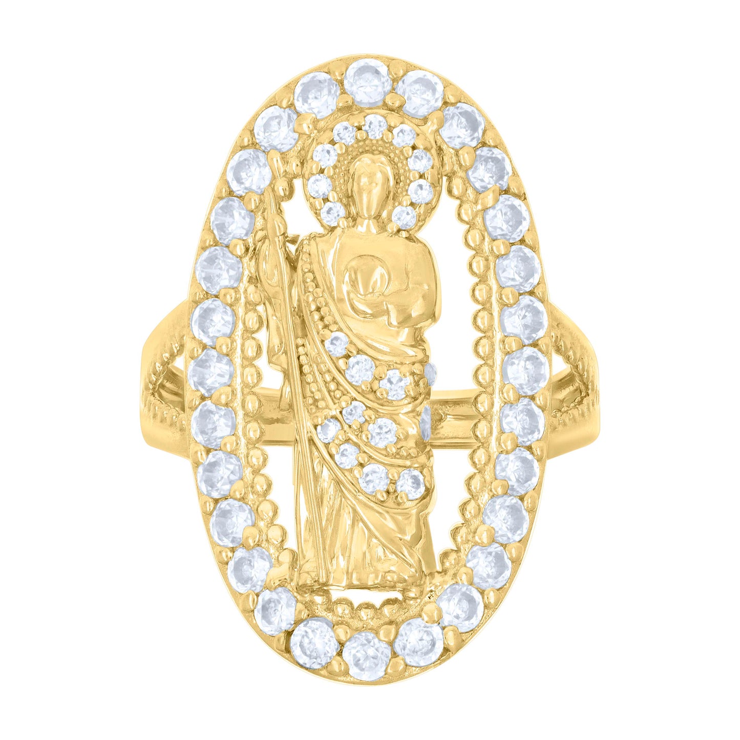 10K Yellow Gold Womens White Cubic-Zirconia St. Jude Religious Bridal Anniversary Engagement Wedding Ring