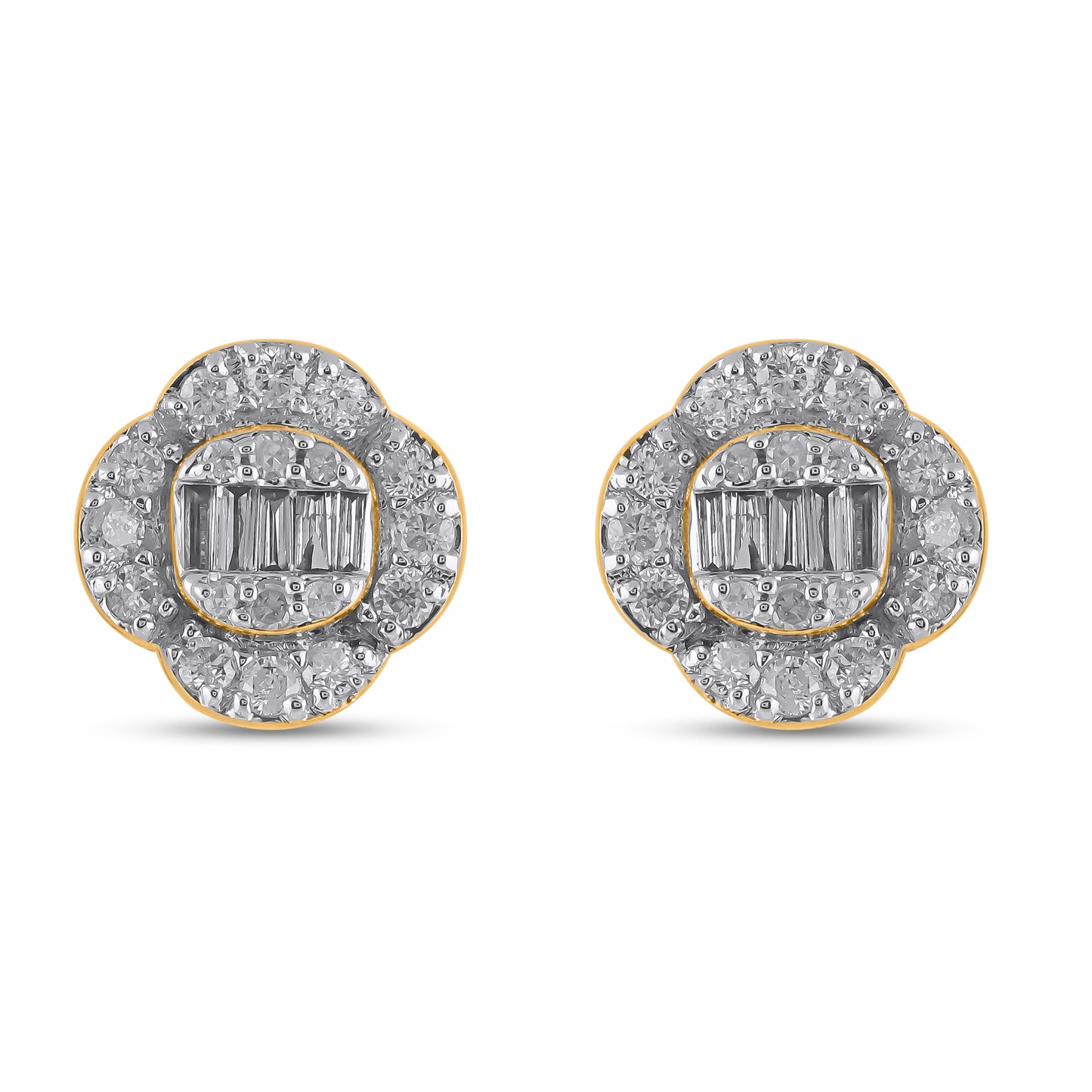 10K Yellow Gold Diamond Flower Earrings