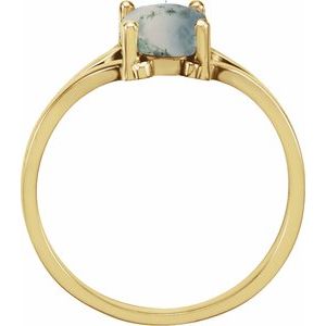 14K Yellow Gold Oval 8 X 6 Mm Moss Agate Cabochon Ring Size 7