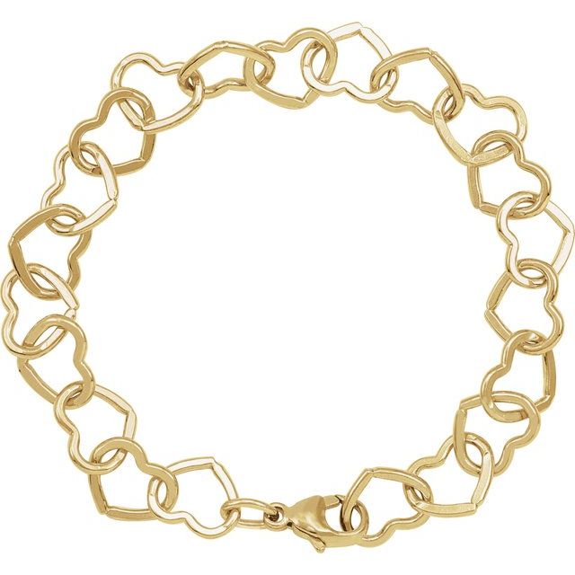 14K Yellow Gold-Filled Or Sterling Silver Heart 9 Mm 7 In Lobster Clasp Polished Heart Chain