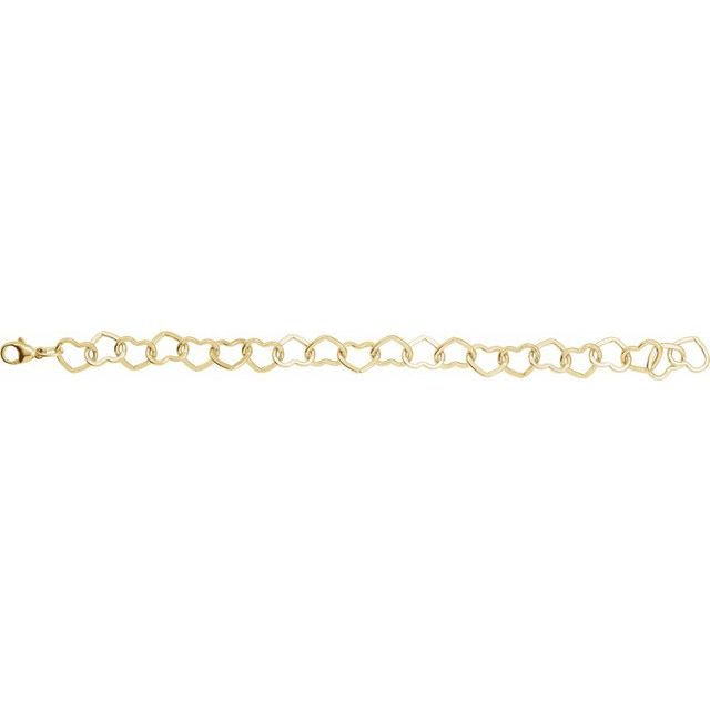 14K Yellow Gold-Filled Or Sterling Silver Heart 9 Mm 7 In Lobster Clasp Polished Heart Chain