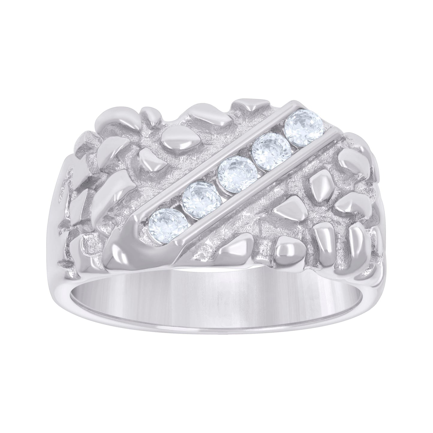 Sterling Silver Mens Cubic-Zirconia Nugget Fashion Bridal Anniversary Wedding Engagement Band Ring