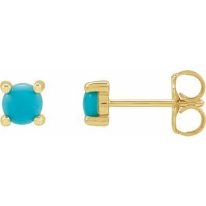 14K White Or Yellow Gold Or Sterling Silver Round Shape Natural Turquoise Cabochon 4-Prong Earrings