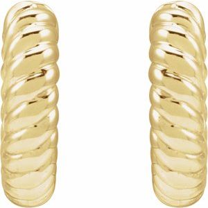 14K Yellow Or White Gold Or Sterling Silver Or Platinum Pair Hinged Polished Rope Huggie Earrings, Length: 12.01 Mm, Thickness: 2.61 Mm
