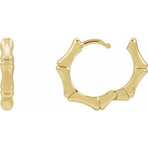 14K Yellow Gold Pair Hinged Bamboo Hoop Earrings, Length: 15.5 Mm, Thickness: 2.77 Mm