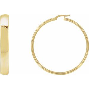 14K Yellow Gold Pair Hoop Earrings, Length: 40 Mm, Thickness: 6 Mm